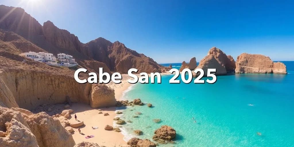 Beach cove at The Best Adventure Tours in Cabo San Lucas for 2026 with turquoise water, rocky cliffs, text overlay