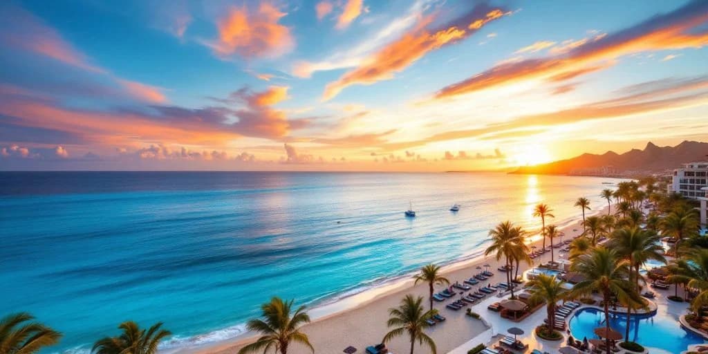 Ocean view at The Best All-Inclusive Resorts in Cabo San Lucas Revealed at sunset, with two boats, beach below