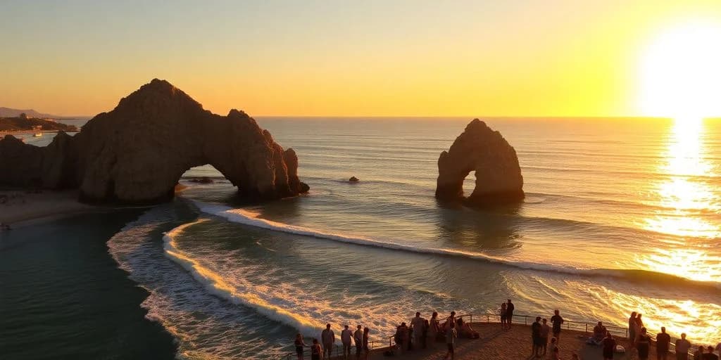 Ocean rock formations at The Best Best Time To Visit in Cabo San Lucas for 2026 at sunset, with people