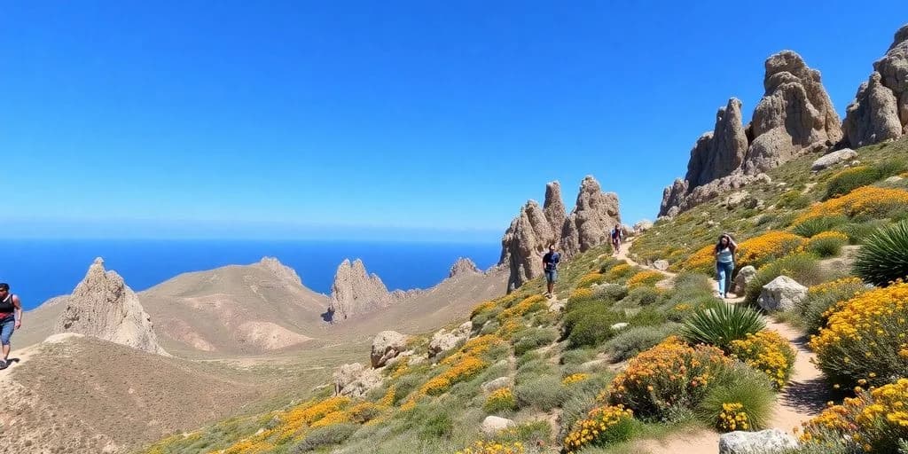 Mountain hiking trail at The Best Hiking Trails in Cabo San Lucas for 2026 with ocean view, yellow flowers
