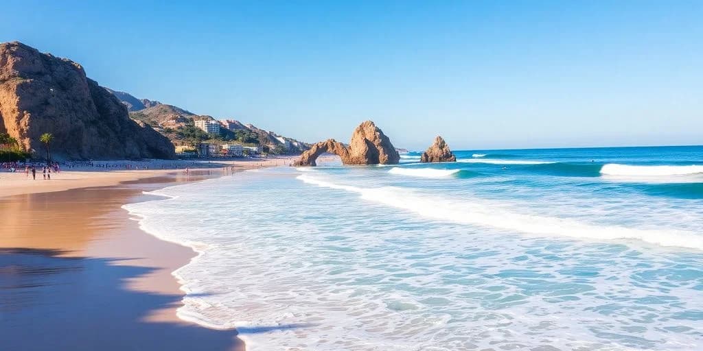 Beach waves at The Best Surfing Beaches in Cabo San Lucas for 2026 with rock formations
