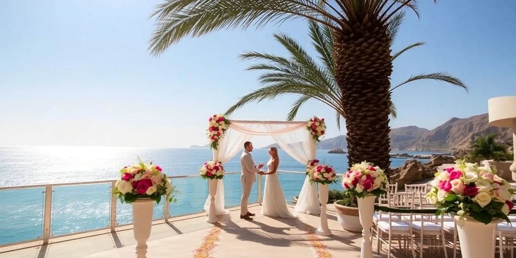 Wedding ceremony at The Best Wedding Venues in Cabo San Lucas for 2026 on terrace with ocean view