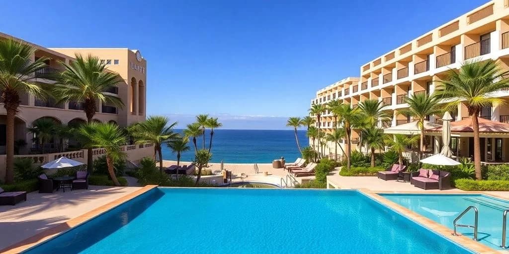 Infinity pool 3 at The Cape Hotel Cabo: ¡Un lujo inigualable te espera! with beach and hotel building