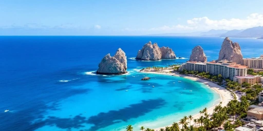 Ocean rock formations at The Top 10 Cabo Hotels You Need to Know About aerial view, clear blue water