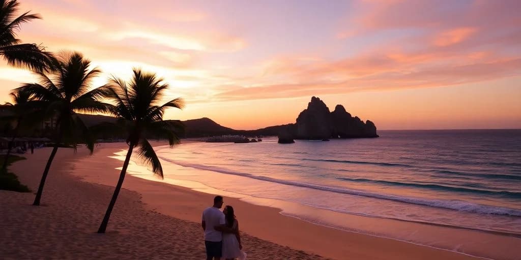 Couple on beach at Top 10 Things to Do in Cabo San Lucas #7 Will Surprise You! watching sunset over ocean