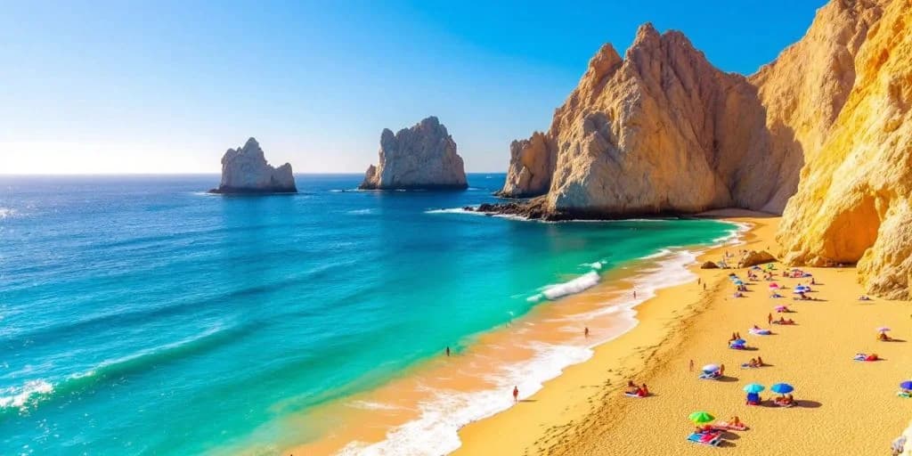 Beach with arches at Top 10 Things to Do in Los Cabos San Lucas for an Epic Vacation people swimming in turquoise water