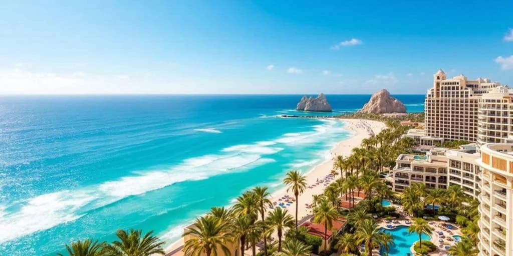 Beach aerial at Top All-Inclusive Hotels in Los Cabos for Every Traveler with rock formations, clear sky