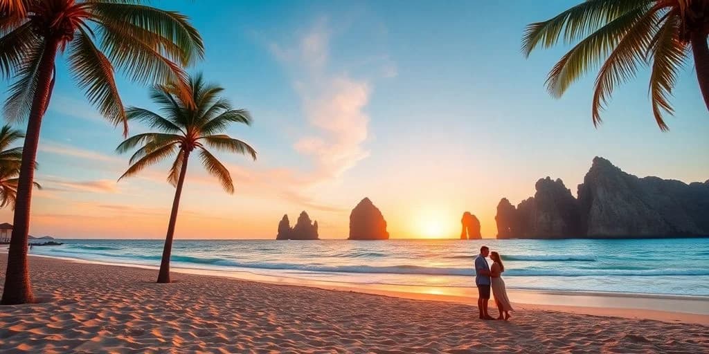 Beach sunset at Top-Rated Activities in Los Cabos for 2026 with rock formations, two people