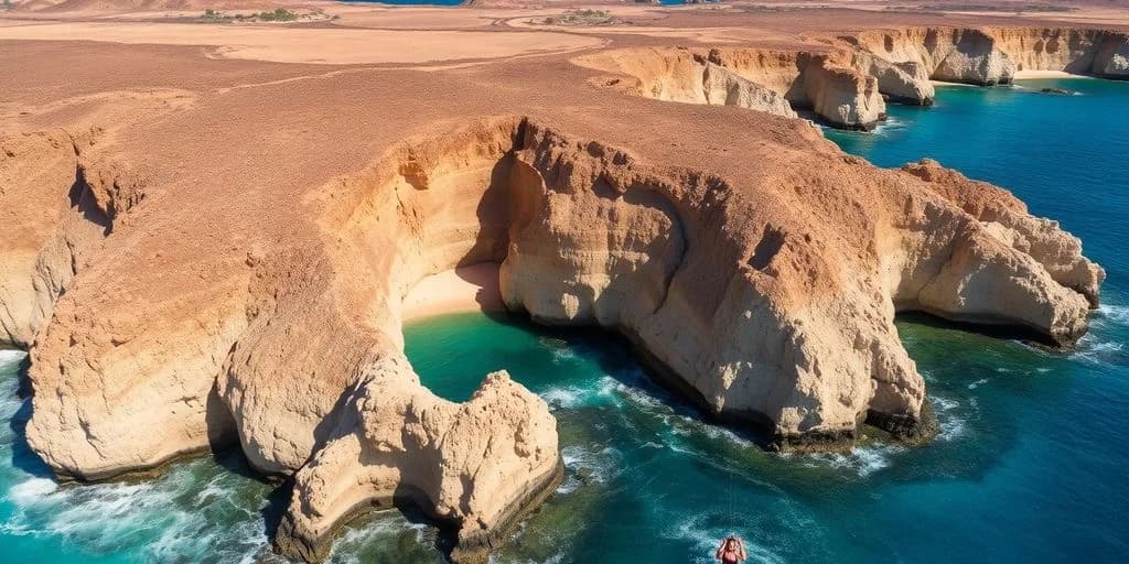 Natural cove at Top-Rated Adventure Tours in Los Cabos for 2026 aerial view, with turquoise water