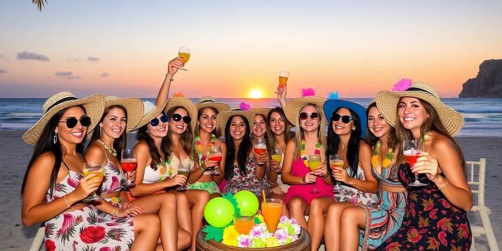 Women on beach at Top-Rated Bachelorette Party Ideas in Los Cabos for 2026 toasting at sunset