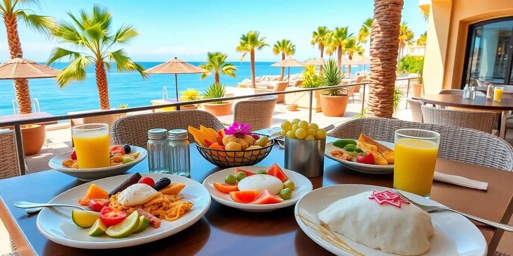 Breakfast spread at Top-Rated Best Breakfast Spots in Los Cabos for 2026 with ocean and palm trees