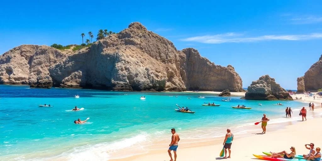 Beach scene at Top-Rated Day Trips in Los Cabos for 2026 with rock formations, kayaks