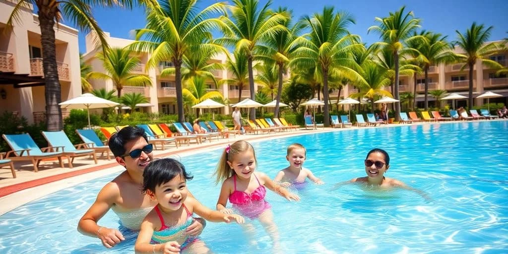 Swimming pool at Top-Rated Family-Friendly Resorts in Los Cabos for 2026 with children, palm trees