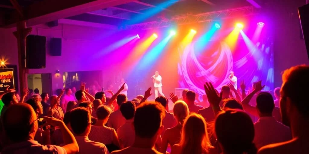 Live concert at Top-Rated Live Music Venues in Los Cabos for 2026 with colorful stage lights, crowd