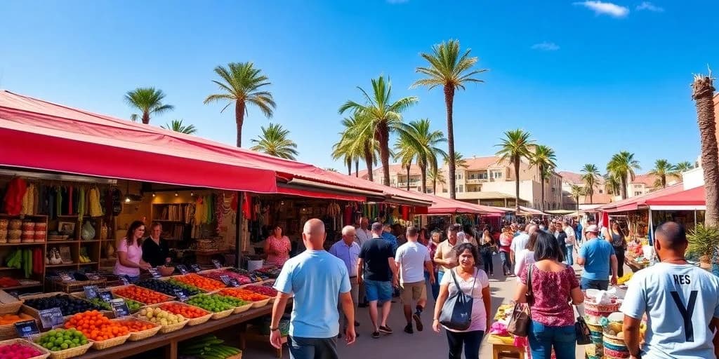 Outdoor market at Top-Rated Local Markets in Los Cabos for 2026 with palm trees, people shopping