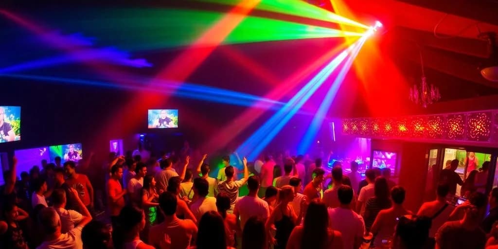 Nightclub crowd at Top-Rated Nightclubs in Los Cabos for 2026 with colorful laser lights, dancing