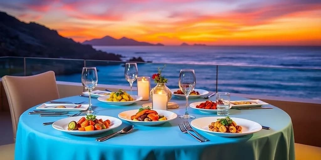 Outdoor dining at Top-Rated Private Chefs in Los Cabos for 2026 at sunset, with ocean view