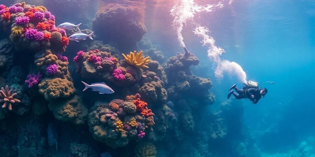 Coral reef at Top-Rated Scuba Diving Locations in Los Cabos for 2026 underwater, with fish, sun rays