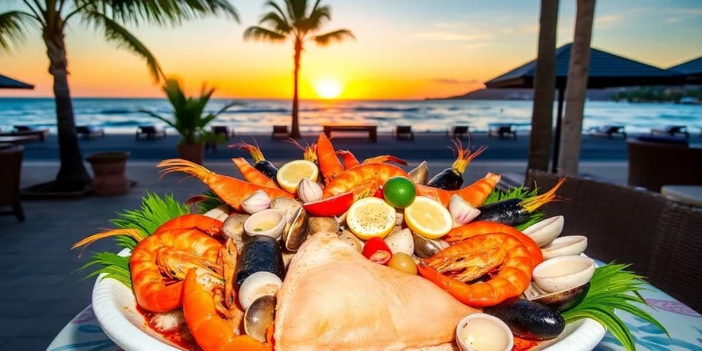 Seafood platter at Top-Rated Seafood Restaurants in Los Cabos for 2026 with lemons, limes, at sunset