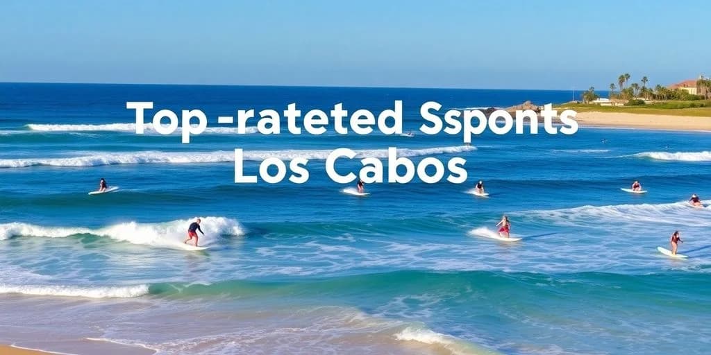 Ocean waves at Top-Rated Surfing Beaches in Los Cabos for 2026 with surfers, clear sky