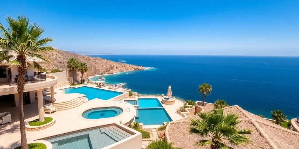 Infinity pools at Top-Rated Villa Rentals in Los Cabos for 2026 overlooking ocean, clear sky