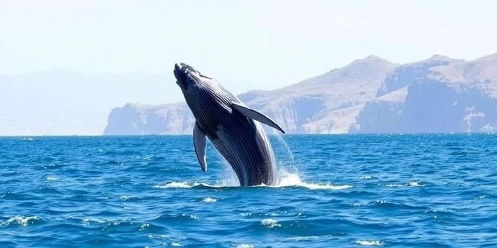 Breaching whale at Top-Rated Whale Watching Tours in Los Cabos for 2026 in blue ocean, mountains in background