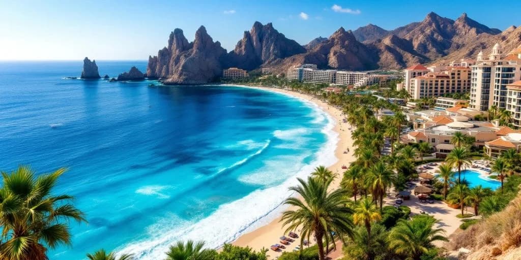 Beach cove 1 at Top Resorts in Cabo San Lucas Mexico for Every Traveler aerial view, resort buildings, mountains