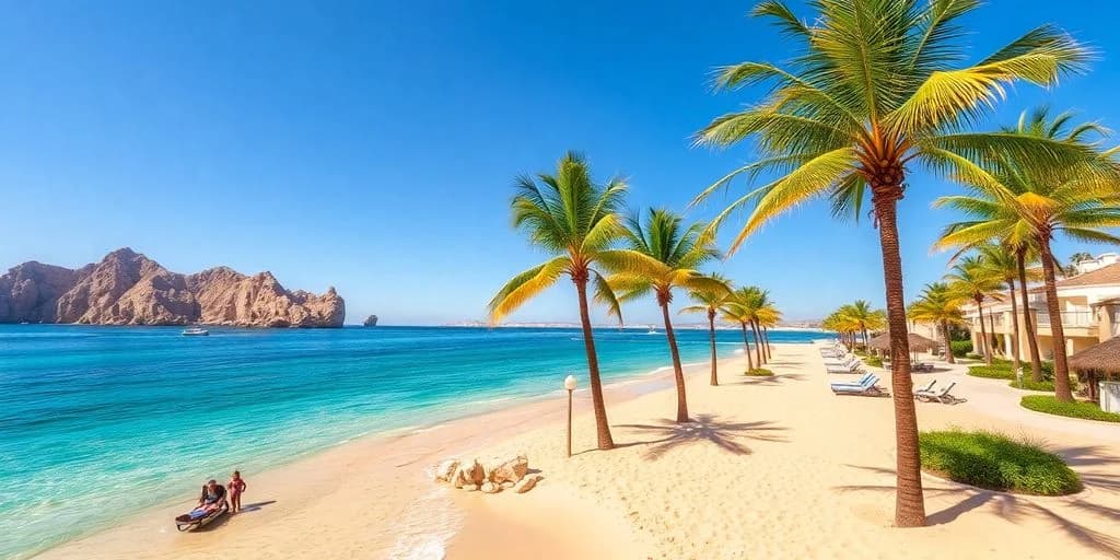Tropical beach at Top Resorts in CaboDon't Book Until You Read This! with palm trees, turquoise ocean