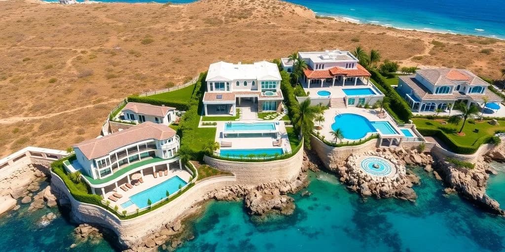 Luxury villa at Top Villa Rentals in Cabo San Lucas for Every Budget aerial view, multiple pools, oceanfront