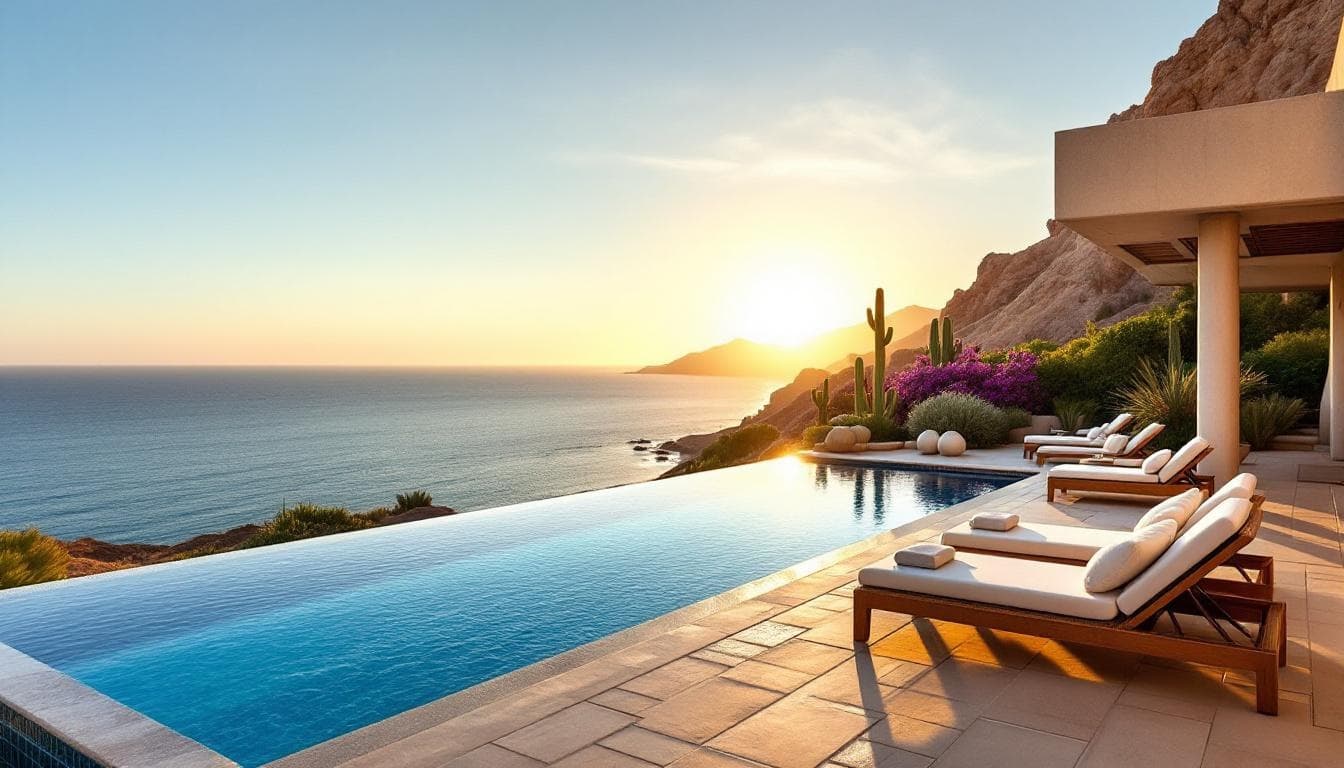 Infinity pool at The Unfiltered Truth: Why a Luxury Villa Crushes the Resort Experience in Cabo with ocean and mountains
