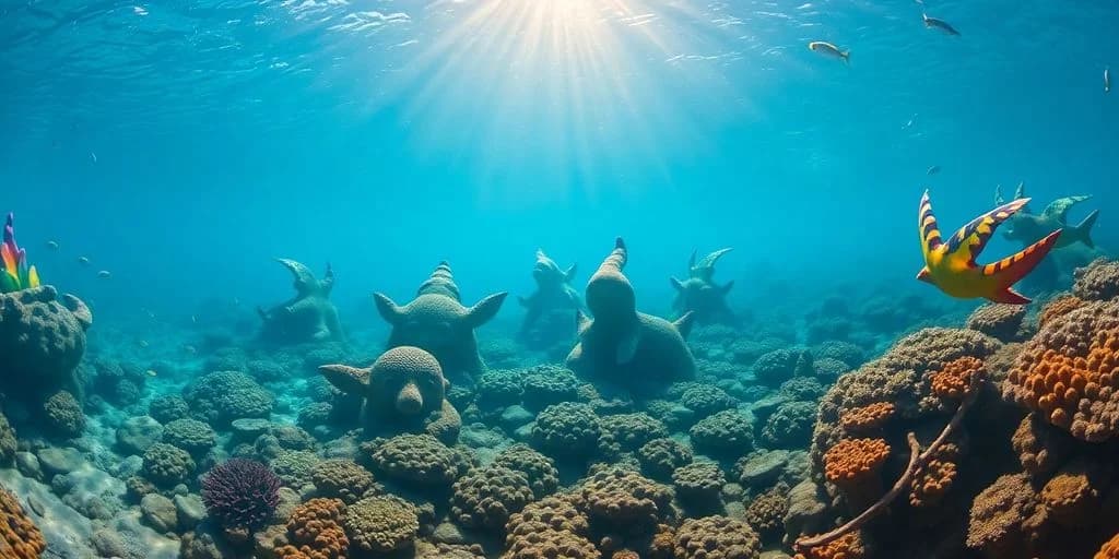 Underwater statues at Visit Cabo's Underwater Museum with sunlight from above