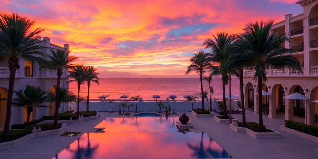 Infinity pool at Waldorf Astoria Cabo: Indulge in Elegance! at sunset with ocean beyond
