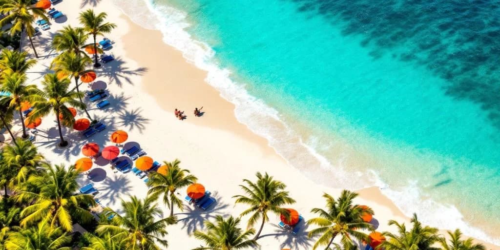 Beach aerial at What are the Best All Inclusive Resorts in Cabo with turquoise ocean and palm-trees