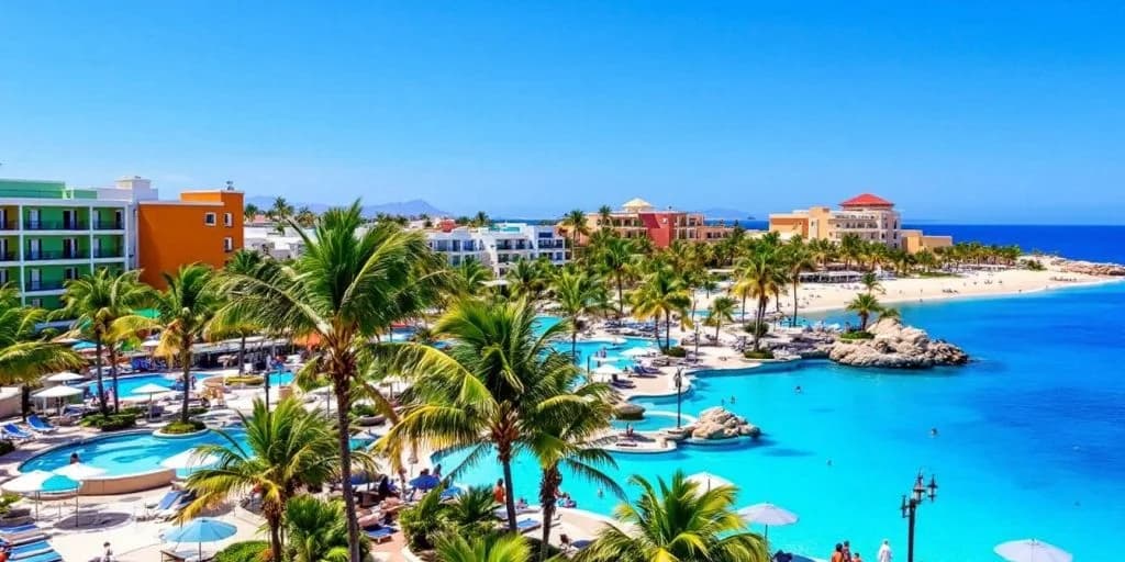 Resort pool at What are the best Budget Resorts Cabo (2026) with palm-trees and buildings