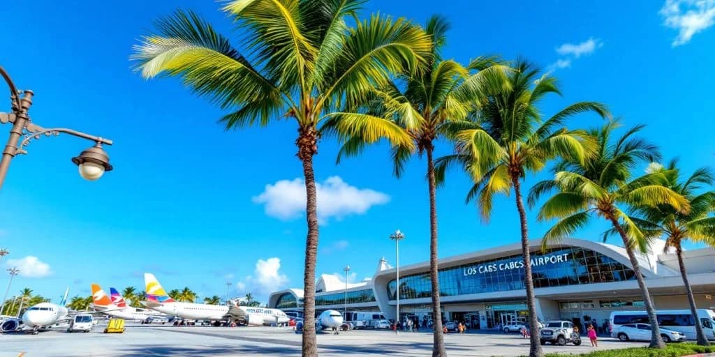 Airport terminal at What Every Traveler Should Know About Los Cabos Airport with palm-trees and airplanes