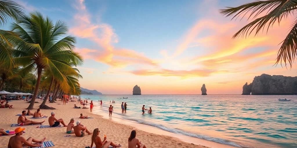 Beach scene at What to Do in Cabo: Your Ultimate Guide to Unforgettable Experiences at sunset with rock formations