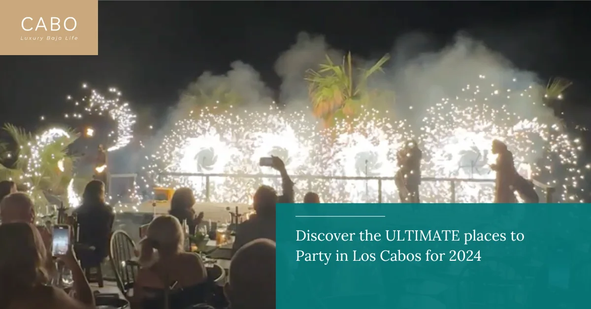 Fireworks display at Where to Party In Cabo 2026 at night, with people watching