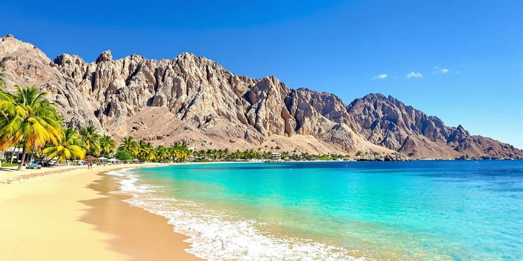 Beach and mountains at Why Cabo Activities Are Cheaper Than Caribbean Excursions with turquoise water, clear sky