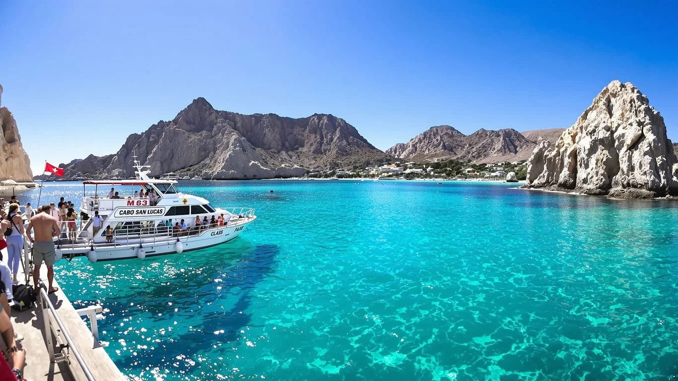 Ocean view at Why Cabo Adventure Tours Include Transportation & Lunch clear blue water, mountains beyond