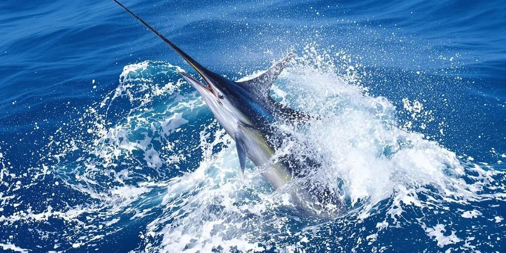 Jumping marlin at Why Cabo Fishing Beats Costa Rica, Florida & Hawaii Combined splashing in ocean, illustration