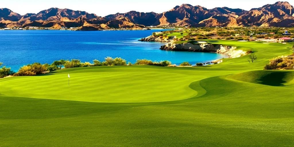 Golf course 2 at Why Cabo Golf Is Cheaper Than Scottsdale & Still World-Class with lake, mountains beyond