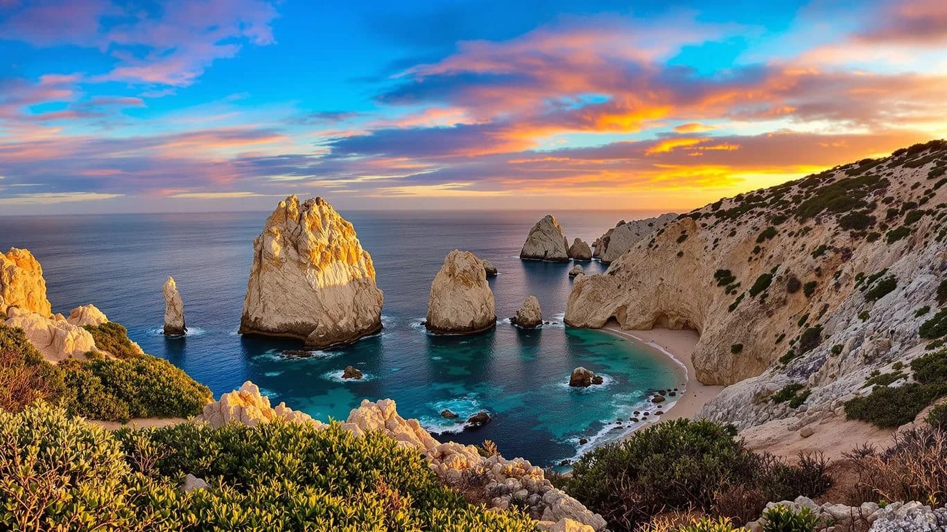 Ocean rock formations at Why Cabo Photographers Know the Best Secret Photo Locations at sunset with colorful sky