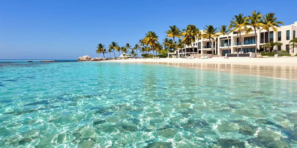 Tropical beach at Why Cabo Real Estate Beats Miami, Hawaii & California Investments clear turquoise water, palm trees