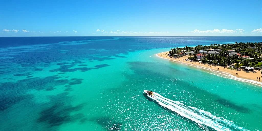 Motor boat at Why Cabo Water Sports Have 360 Days of Perfect Weather on turquoise ocean, near beach