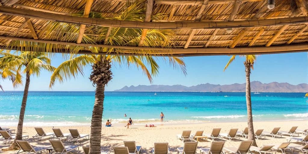 Beach view at Why everyone's talking about all inclusive resorts baja cabo san lucas right now from thatched roof, people on