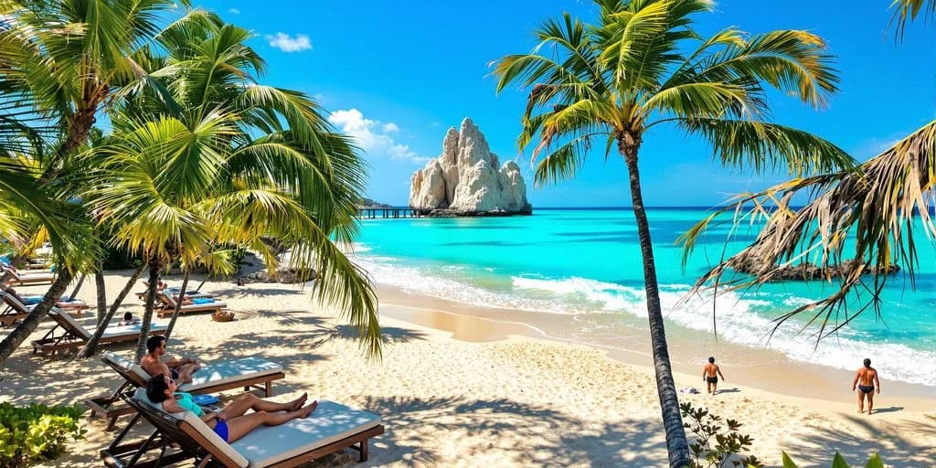 Beach rock formation at Why everyone's talking about all inclusive resorts in san lucas cabo right now with pier, clear blue