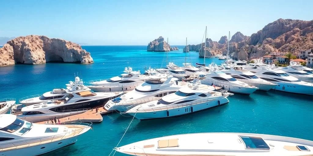 Yacht marina at Yacht Storage Options in Cabo: Price Comparison aerial view, with rock formations