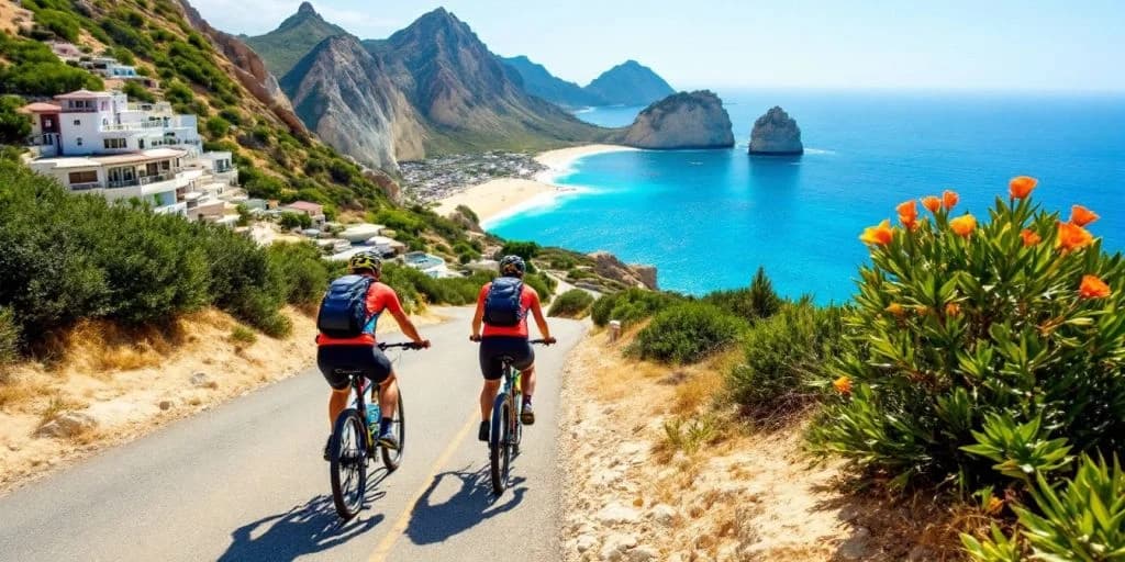 Coastal cycling at Zip Bike Tours You Have to Try in Cabo with ocean and mountains beyond