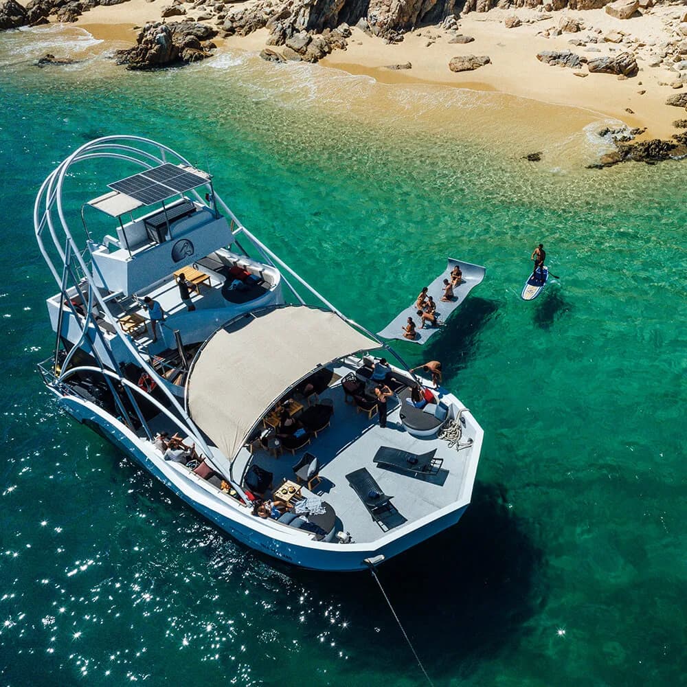 Yacht deck at Private Surf Lesson aerial view, near beach in Los Cabos