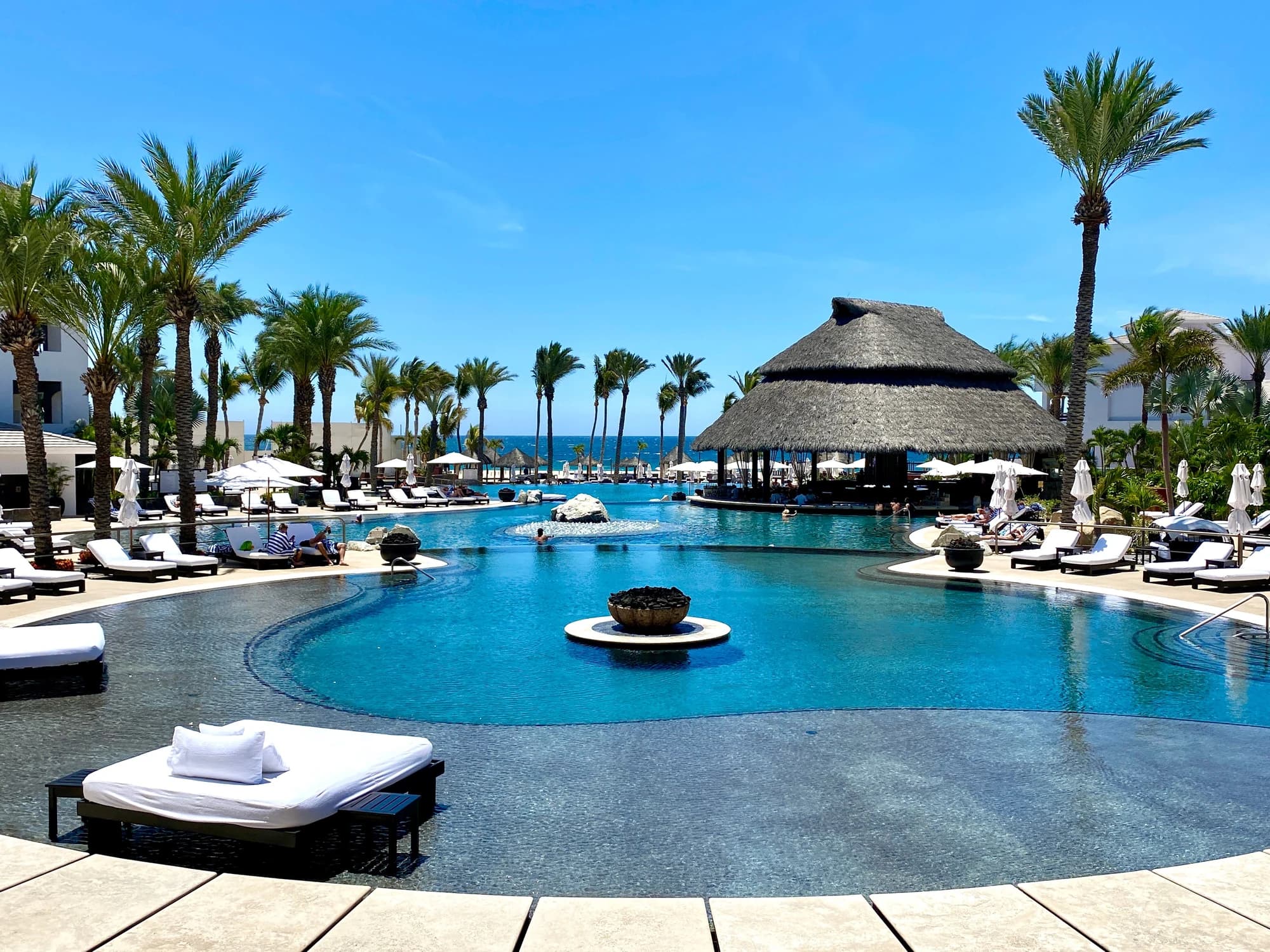 Resort pool at Hacienda Del Mar Pool with ocean and palm trees